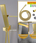 Solid brass handheld shower nozzle with 59-inch stainless steel hose for 24 X 32 LED Dual Head Ceiling Mount Shower System With Thermostatic Valve Rock Solid 6 Body Jets High Pressure Handheld 6 Inch Rainfall Panel Delivers Next Level Spa Experience To Your Bathroom.