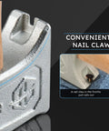 Detail of the nail claw on Pro Grade Magnetic Roofing Hammer With Solid Hardwood Handle And Round Striking Surface Magnet.
