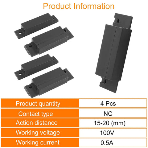 Four Piece Brown Wired Magnetic Reed Switch Surface Mounted NC Sensor Alarm with specifications details
