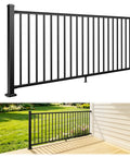 Heavy Duty Aluminum Deck Railing Kit With Adjustable Brackets For Stairs Or Flat Decks Comes Loaded With All Hardware For No Sweat Setup and Badass Outdoor Safety Guardrails, shown installed on porch.