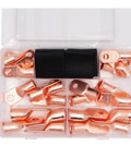 All Purpose Copper Battery Cable Lug Kit For 1/0 To 4/0 Gauge Wire Ends With 5/16 And 3/8 Crimp Ring Terminals And Heat Shrink Tubing