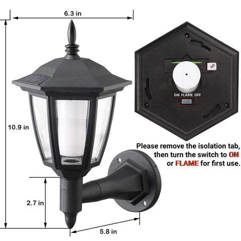 Four Pack Solar Flame Wall Lanterns Outdoor Lights Solar Powered No Wiring Needed Sconce LED Flickering Flame With Auto On Off