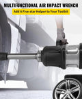 Heavy Duty 1 Inch Pneumatic Air Impact Wrench With 3800 Nm Torque For Rough Auto Repair And Seized Fasteners High Output 4000rpm close-up of wrench near tire.