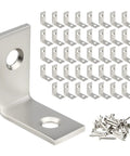 Rock Solid 1 Inch Stainless Steel L Brackets 40 Pack With 80 Countersunk Screws Rustproof corner braces shown with screws.