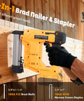 Close-up of Cordless 18GA Brad Nailer And Electric Staple Gun Two In One Wire Free Nail Tool for DIY woodworking projects.