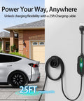 Level 2 EV Charger 40A 9.6kW Fast Charging With Adjustable Amperage And Bright LED Display For Tesla And All Electric Cars charging with 25ft cable.