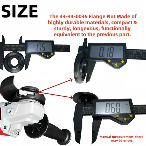 Four Pack Inner Disk Flange Nut Kit For Angle Grinders Replacement Parts Bulked Up With Wear Resistant Steel showing size measurements.