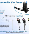 Diagram showing wire compatibility for Christmas RGBW Landscape Spotlight 12W Outdoor Color Changing Yard Lights Party Ready.