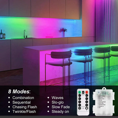 Battery Powered LED Strip Lights 9.8Ft Multicolor With Remote Dimmable Timer Waterproof Flexible Tape For Indoor Outdoor Decor TV Backlight Bedroom Kitchen Boat Table Garden Dope Mood Lighting