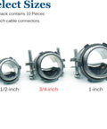Real Deal Heavy Duty Zinc Alloy Conduit Clamps 3/4 Inch Cable Connectors displaying various sizes of cable connectors.