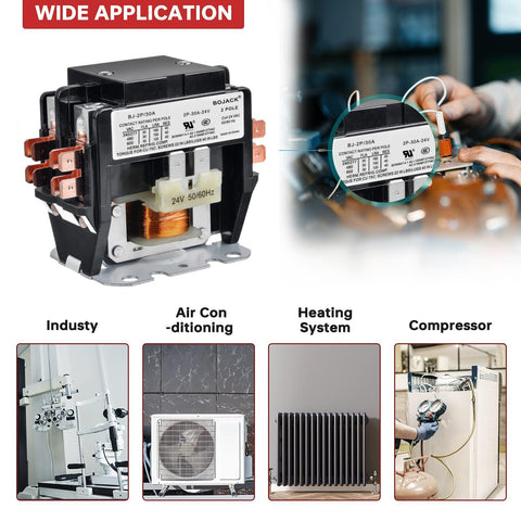 2 Pole Definite Purpose AC Contactor 30 Amp Full Load Amps 24 VAC Coil for Air Conditioner Condensers and Compressors