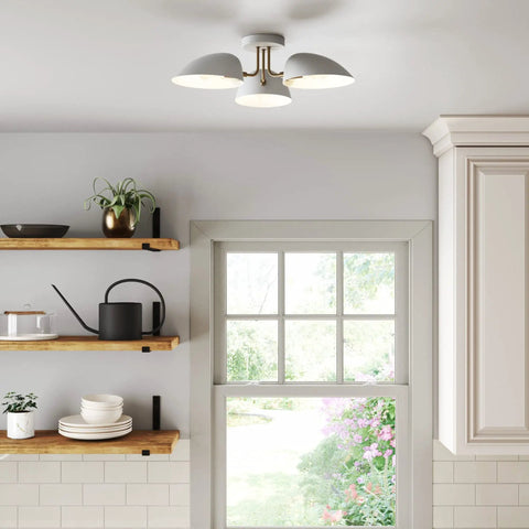 Ophelia Dope Modern Farmhouse 3 Light Semi Flush Mount Ceiling Light With Clear Glass Shades Matte Black Finish For Hallway Dining Room And Bedroom Stylish Kitchen Fixture shown in modern kitchen