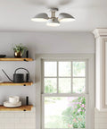 Argo 3 Light Semi Mount Flush Ceiling Light With White Rounded Shades Modern Retro Brass Gold Finish in kitchen interior