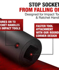 Three Eighths Inch Drive Deep Impact Socket With Radius Corner Design And Anti Rounding For Beefy Torque In Tight Spaces Made From Heat Treated Aerospace Grade Steel Metric Twenty Two Millimeter, side view