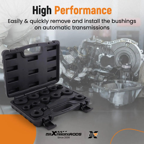 T0220 700R4 Master Pro Grade Bushing Driver Set in open case with tools for GM Transmissions Heavy Duty use