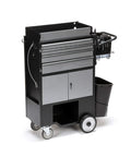 Heavy Duty Four Drawer Rolling Utility Cart For Workshop Garage And Warehouse With Slick Storage Layout And Included Tool Bag, black steel, mobile tool organizer.