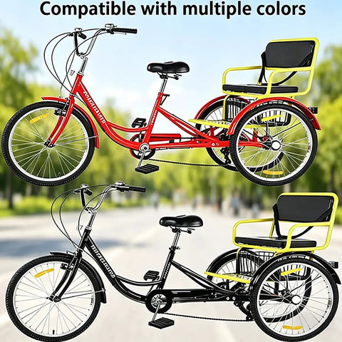 Heavy Duty 24 Inch Adult Tricycle With 7 Speed Gearing Three Wheel Bike With Rear Basket Supports Up To 550 Lbs, red and black