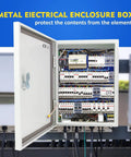 Outdoor Electrical Junction Box 12 X 10 X 6 Inch NEMA 4X Enclosure Wall Mounted IP66 Waterproof Dustproof open view with circuits