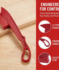 Rock Solid Table Saw Push Stick With Riving Knife Splitter 16.5 Inches Long red ergonomic handle V-type pusher displayed on wood surface.