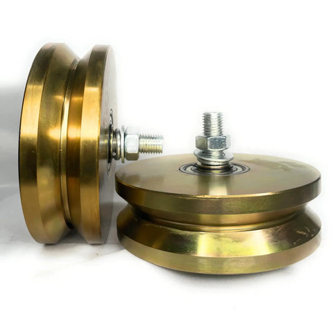 Heavy Duty 6 Inch V Groove Sliding Gate Rollers With Double Ball Bearings, steel roller wheels with hex nuts and bolts.