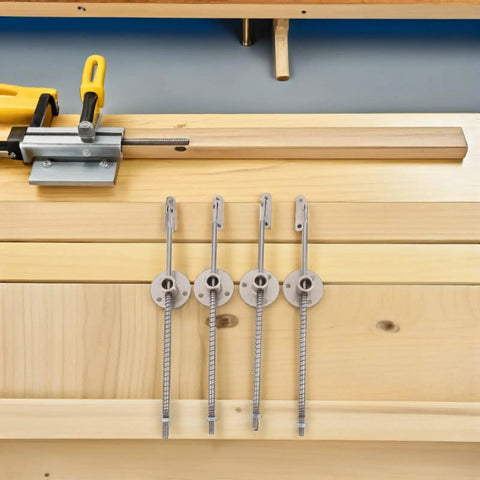 4 Pack Heavy Duty Cabinet Door Support Rods With Soft Close Lift Assist in silver iron on wooden surface