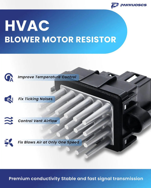 Blower Motor Resistor And HVAC Replacement For Select 2007 To 2013 Chevy Silverado Suburban Tahoe with feature icons