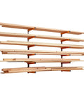 Six-level wall-mounted wood organizer and lumber storage metal rack for indoor and outdoor use, shown from side view.