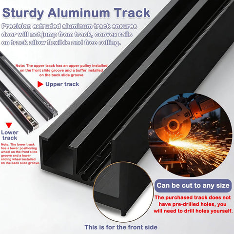 Concealed Sliding Door Kit With Soft Close For Barn Doors, Heavy Duty Ghost Track System, Aluminum Track, Close-up View