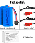7.4V 600mAh Li Ion Two Pack Rechargeable Battery 2S With SM 4P Plug And USB Charger Cable For Gel Blaster RC Boat And Car Use Power Up Your Remote Control Gear package contents
