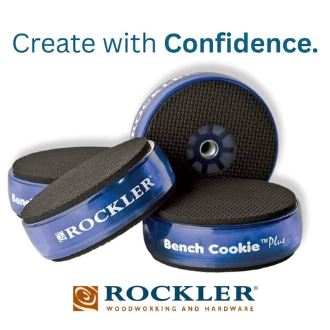 Bench Cookie Plus Work Grippers 4 Pack, blue and black, high-friction pads, used for non-clamp support in woodworking.