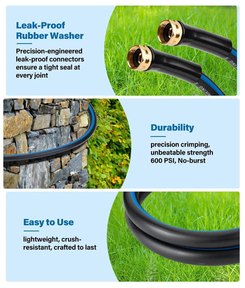 12 Ft Lead In Garden Hose With Five Eighth Inch Aluminum Female To Female Fittings Flexible No Kink Design Swivel Handle