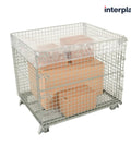 Pack Of 25 Clear Elastic Covers For 65 Inch Square Gaylord Boxes Built Tough To Lock Down Warehouse Stock Food Grade Plastic Stretch Shrouds Rock Solid Fit No Sweat Setup on a metal box with stacked boxes.