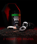 Solder Vampire spools and container with vampire fangs on black gravel, text "I thirst for solder" visible.