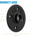 3/4 Inch Black Painted Floor Flange with size measurements, threaded hole, iron material, for DIY furniture and industrial decor.