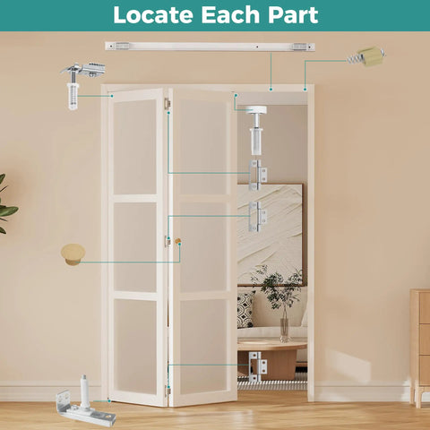 Beat Those Wobbly Closet Bifold Doors With This Complete 36 Inch Track And 3 Ft Bi Folding Door Hardware Kit showing door part locations.