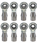 Built Different Heavy Duty Half Inch Thread Heim Ball Joints With Bung Fittings and Matching Left Right Jam Nuts For Tough Off Road Suspension Tubular Rod End Link Kits Four Piece Ready To Roll, close-up view of eight rod ends