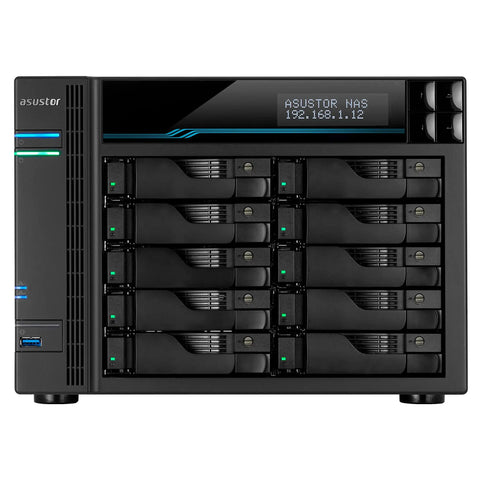 Front view of Powerhouse 10 Bay Network Attached Storage With 2.1GHz Quad Core, 2 M.2 NVMe Cache Slots, 10GbE ports, diskless