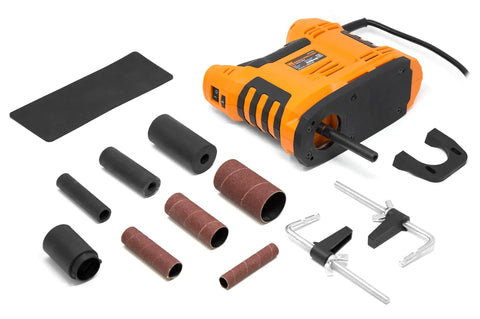 5 Amp Variable Speed Portable Oscillating Spindle Sander With Benchtop Mounting Converts From Handheld To Stationary For Precise Sanding In Tight Reach Areas with attachments and accessories