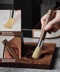 Grinder Cleaning Brush Set With Walnut Wood Handle And Natural Bristles For Espresso Machines And Home Baristas in use