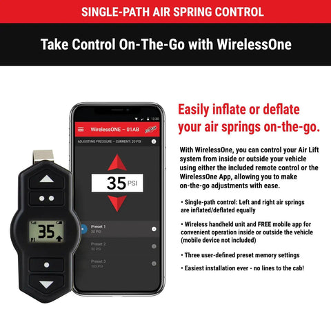 WirelessOne controller and smartphone app for LoadLifter 5000 Ultimate Air Spring Kit With WirelessOne 2nd Gen Air Compressor System EZ Mount