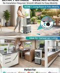 10 Gallon Swamp Cooler Evaporative Air Cooler Portable AC Unit being moved from living room to patio with smooth-glide casters