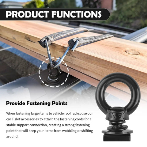 4 Piece Car Tie Down Anchors For T Slot Roof Rack M8 Stainless Steel Bolts With Retaining Rings securing wood cargo