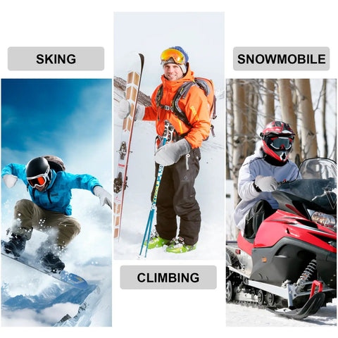 Winter Women Ski Mittens Waterproof Windproof Warm Touch Screen Snow Mitts Anti Slip Snowboard Gloves shown in skiing, climbing, snowmobiling activities