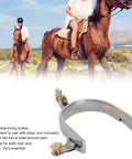 Stainless Steel Horse Spurs For Men And Women, Rustproof Boot Spurs With Brass Swing Buttons, American Style Cowboy Spurs, Equestrian Gear For Riding, Rugged Ride Ready Spurs Set displayed in detailed view with riders in background.