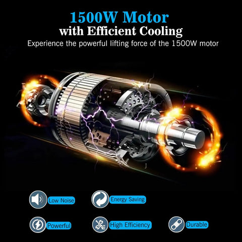 1500W motor of All In One Beefed Up Electric Hoist Winch 1100 Lb Portable With Double Hooks And Wireless Remote 110V Lift Crane