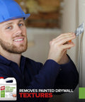 Man in hard hat applying Pro Strength Painted Popcorn Ceiling Remover 1 Gallon No Methylene Chloride No NMP No Drip Gel Formula