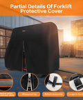 Forklift cover 600D, black, for forklifts up to 8000 lbs; waterproof with zipper door and reflective strips