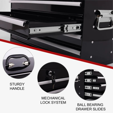 Heavy Duty 21 Inch Freestanding Tool Chest With Auto Locking Ball Bearing Slides Hella Spacious Utility Cabinet For Rolling Workspaces closeup of sturdy handle and ball bearing drawer slides.