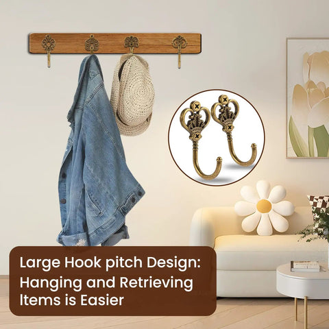 Ten Pack Vintage Metal Wall Hooks Set With Bronze Finish Boho Style Decorative Hangers in living room, jacket and hat hanging
