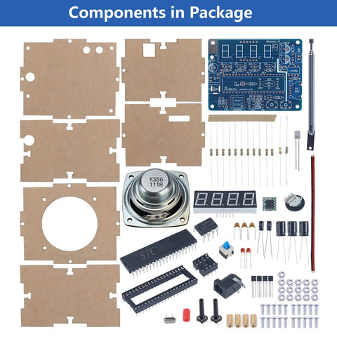 Components of FM Radio Kit For Learning And DIY Soldering Practice 87 To 108MHz Adjustable Radio Module Ideal For Education